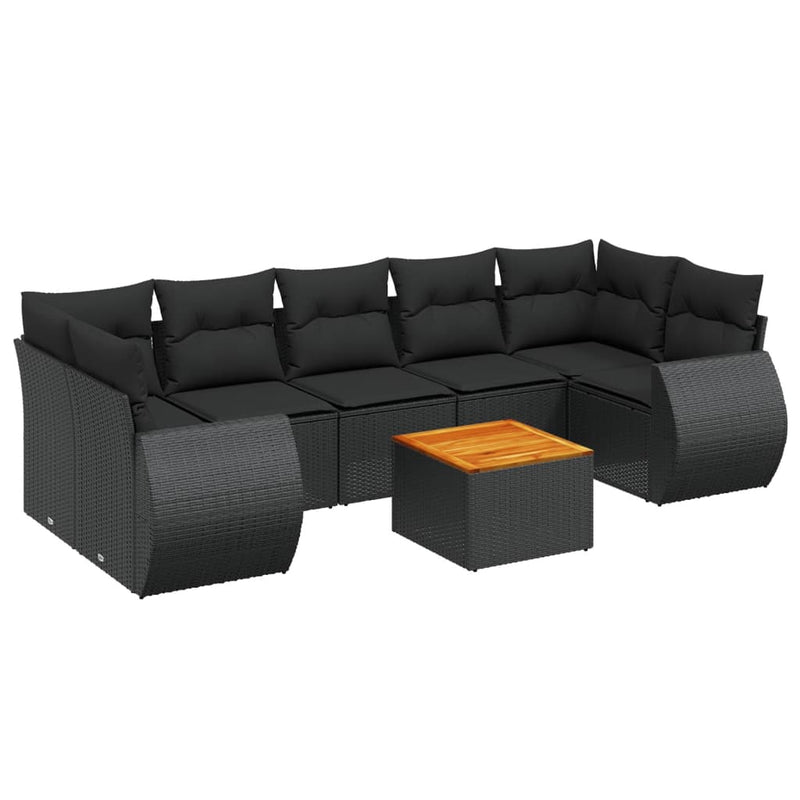 8 Piece Garden Sofa Set with Cushions Black Poly Rattan Payday Deals