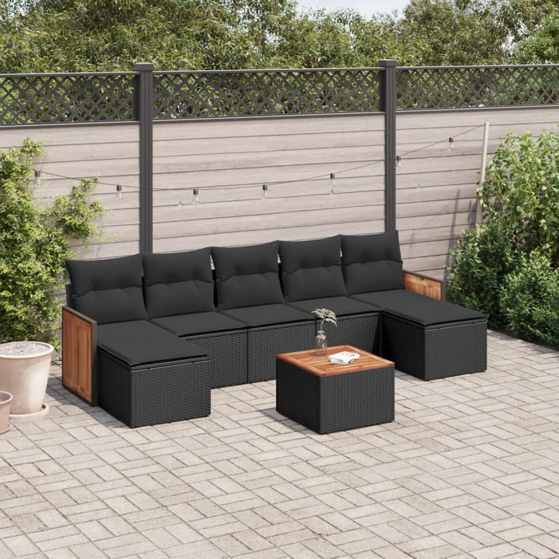 8 Piece Garden Sofa Set with Cushions Black Poly Rattan Payday Deals