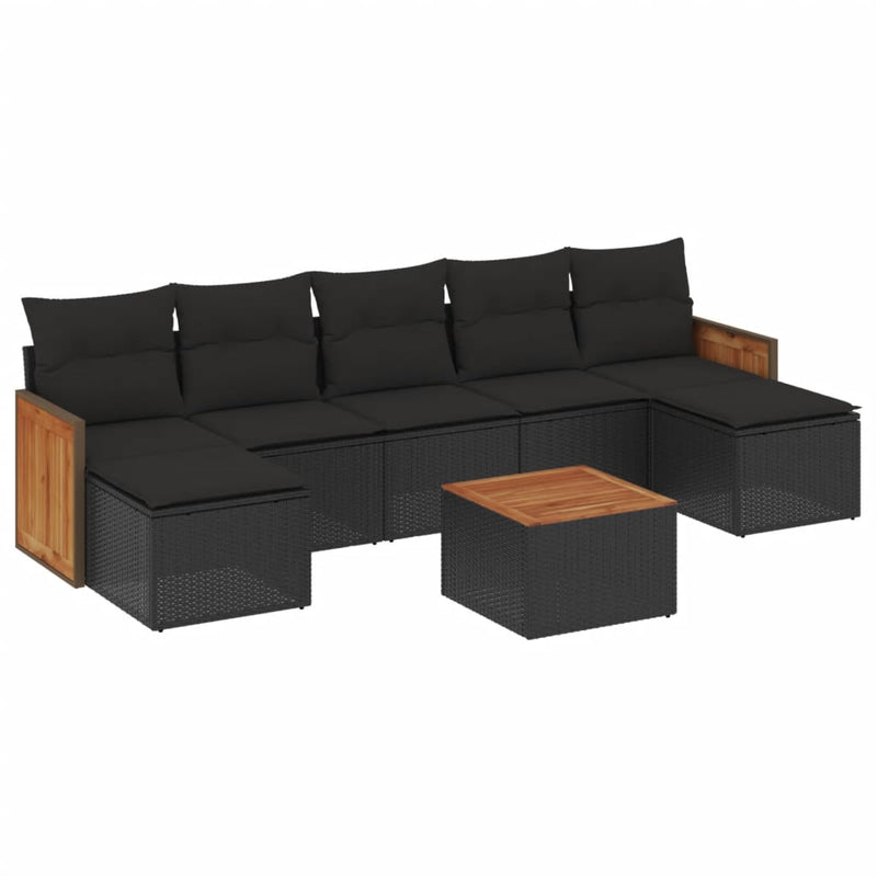 8 Piece Garden Sofa Set with Cushions Black Poly Rattan Payday Deals