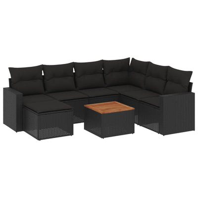 8 Piece Garden Sofa Set with Cushions Black Poly Rattan Payday Deals