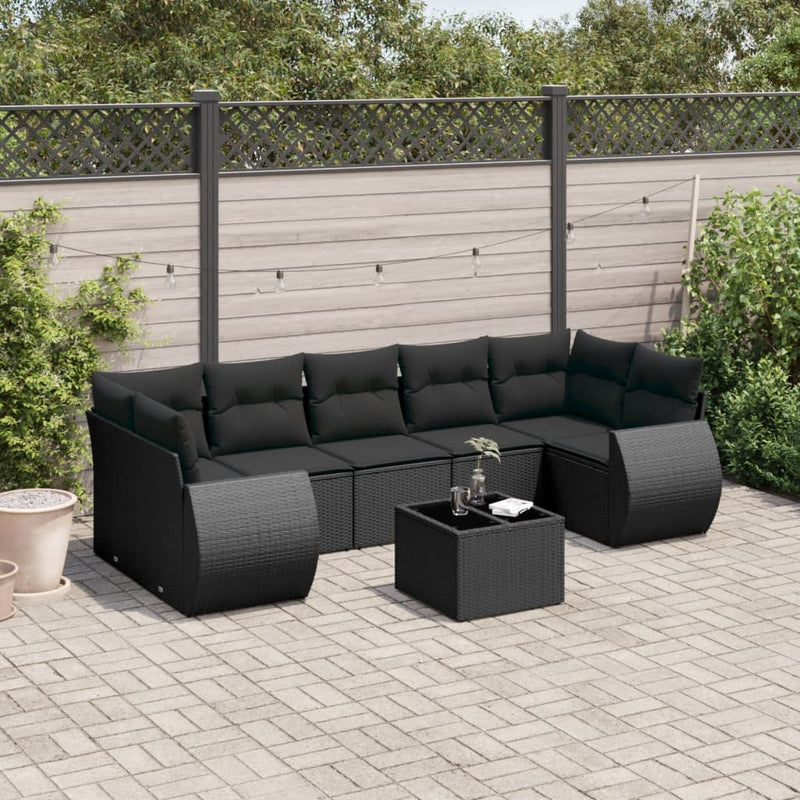 8 Piece Garden Sofa Set with Cushions Black Poly Rattan Payday Deals