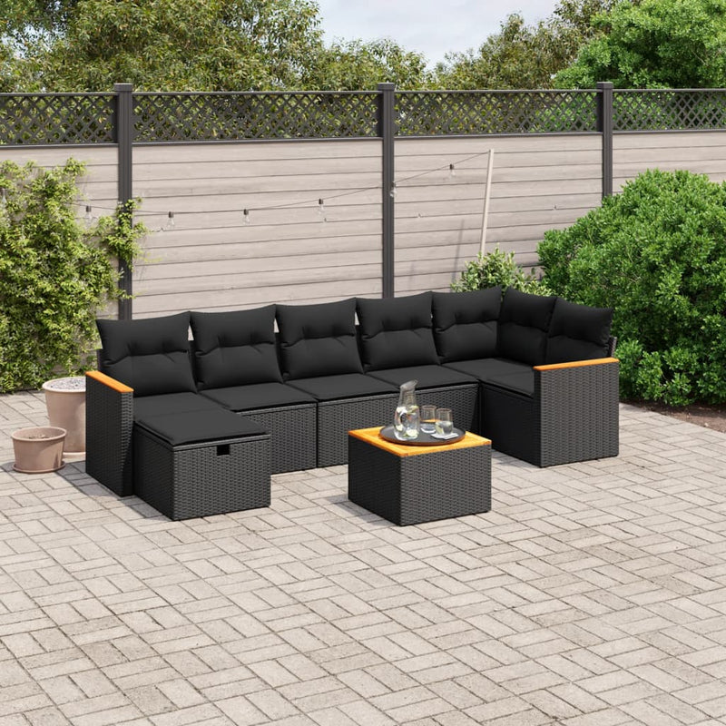 8 Piece Garden Sofa Set with Cushions Black Poly Rattan Payday Deals