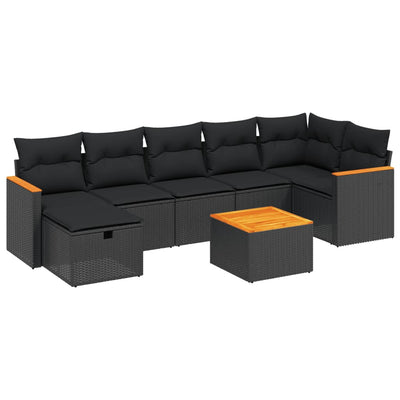 8 Piece Garden Sofa Set with Cushions Black Poly Rattan Payday Deals