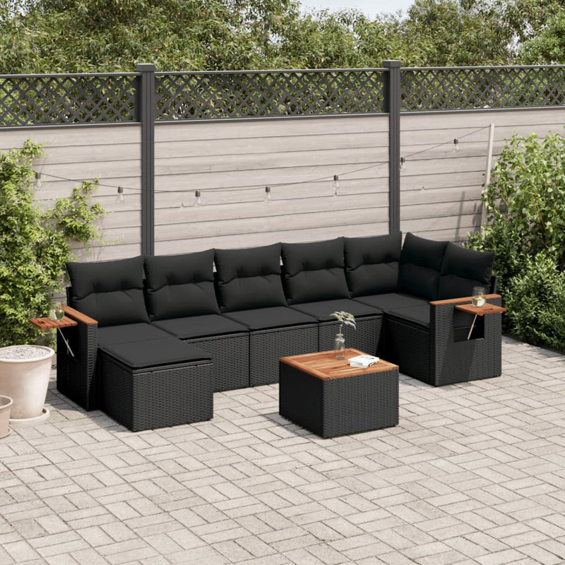 8 Piece Garden Sofa Set with Cushions Black Poly Rattan Payday Deals