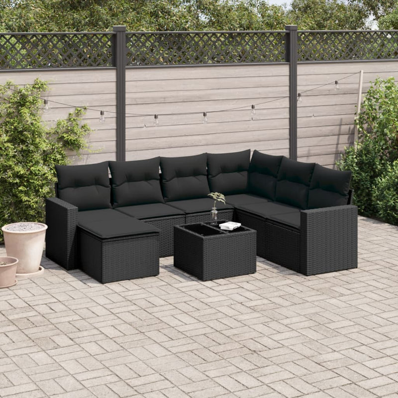 8 Piece Garden Sofa Set with Cushions Black Poly Rattan Payday Deals