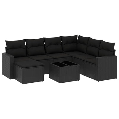 8 Piece Garden Sofa Set with Cushions Black Poly Rattan Payday Deals