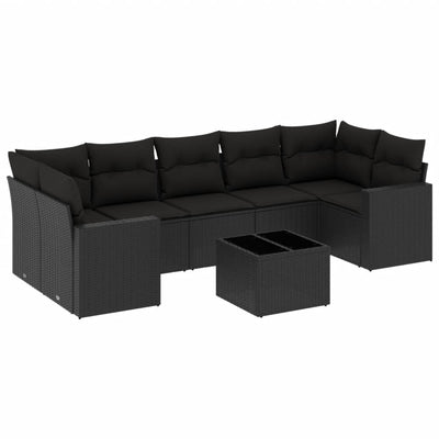 8 Piece Garden Sofa Set with Cushions Black Poly Rattan Payday Deals