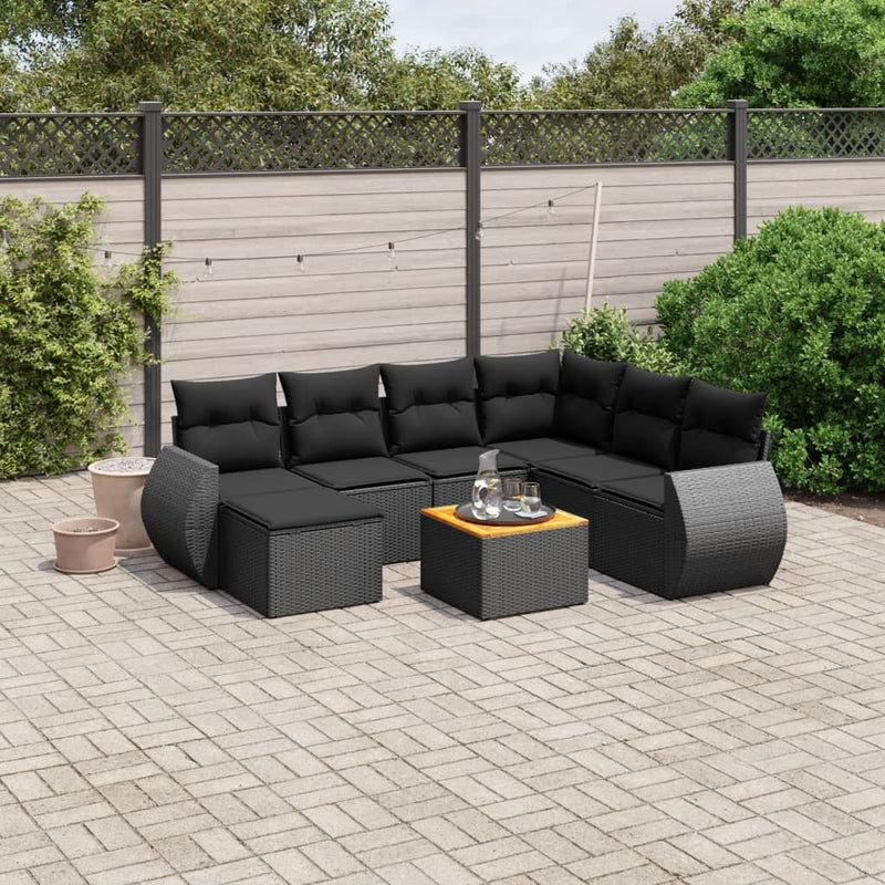 8 Piece Garden Sofa Set with Cushions Black Poly Rattan Payday Deals