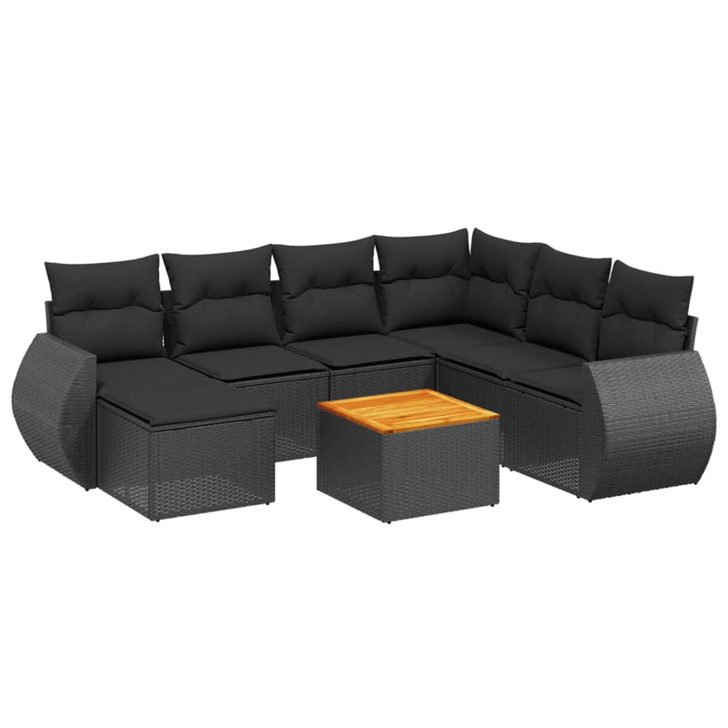 8 Piece Garden Sofa Set with Cushions Black Poly Rattan Payday Deals