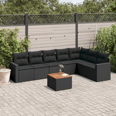 8 Piece Garden Sofa Set with Cushions Black Poly Rattan