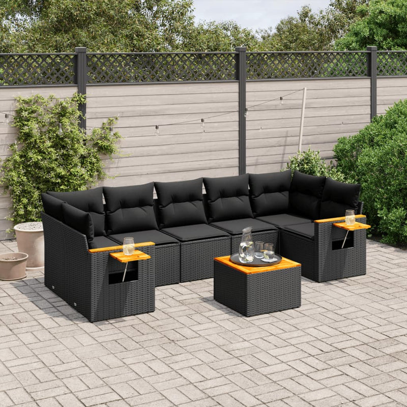 8 Piece Garden Sofa Set with Cushions Black Poly Rattan Payday Deals