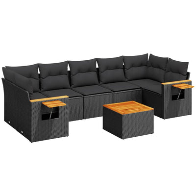 8 Piece Garden Sofa Set with Cushions Black Poly Rattan Payday Deals