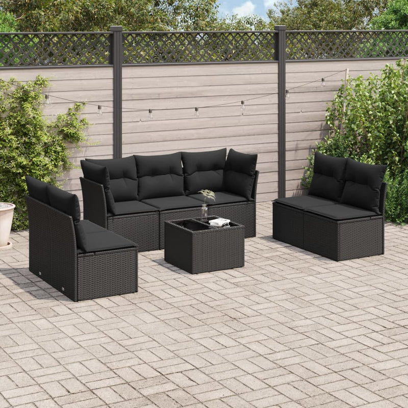 8 Piece Garden Sofa Set with Cushions Black Poly Rattan Payday Deals