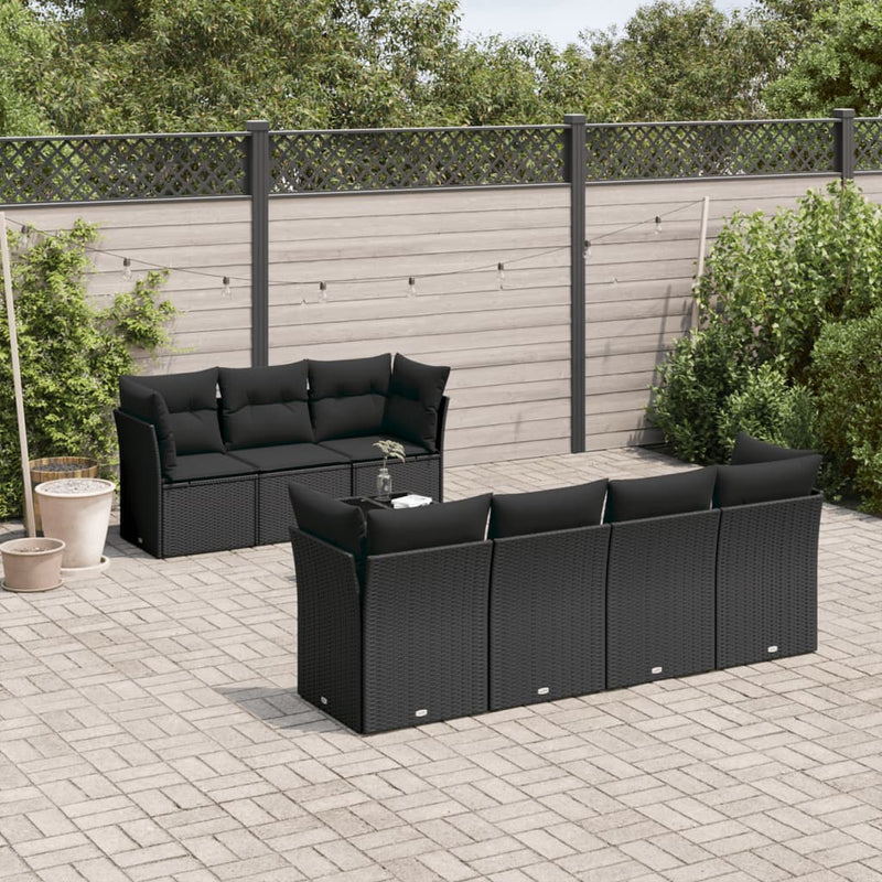 8 Piece Garden Sofa Set with Cushions Black Poly Rattan Payday Deals