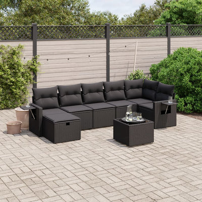 8 Piece Garden Sofa Set with Cushions Black Poly Rattan