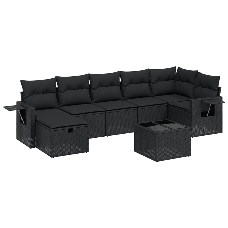 8 Piece Garden Sofa Set with Cushions Black Poly Rattan Payday Deals