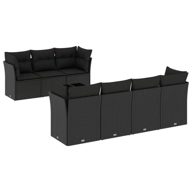 8 Piece Garden Sofa Set with Cushions Black Poly Rattan Payday Deals