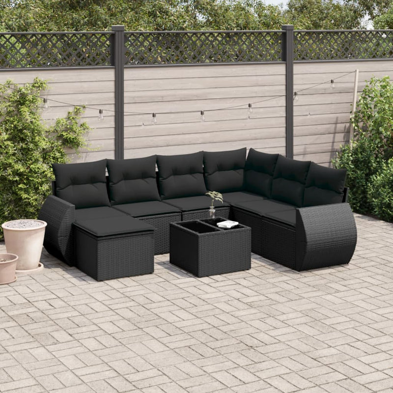 8 Piece Garden Sofa Set with Cushions Black Poly Rattan Payday Deals