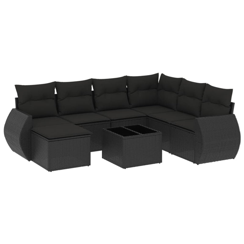 8 Piece Garden Sofa Set with Cushions Black Poly Rattan Payday Deals