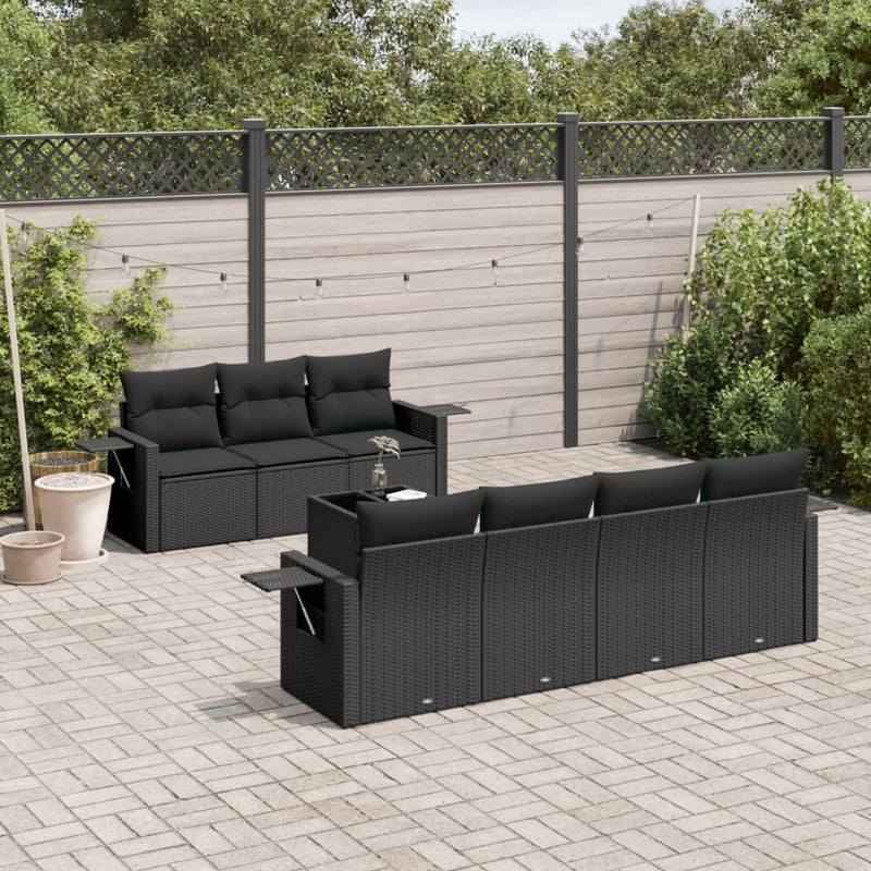 8 Piece Garden Sofa Set with Cushions Black Poly Rattan Payday Deals