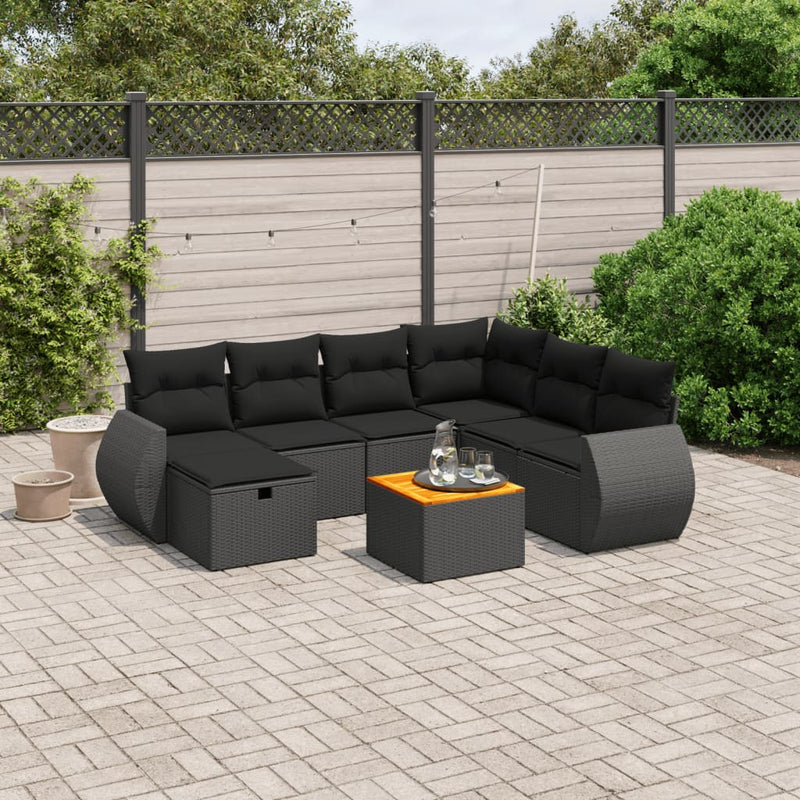 8 Piece Garden Sofa Set with Cushions Black Poly Rattan Payday Deals