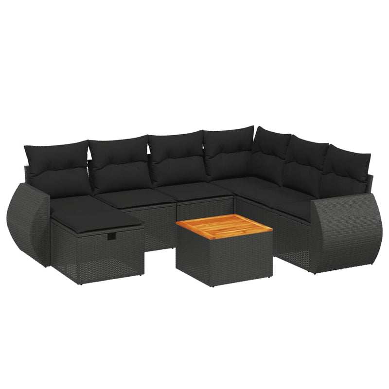 8 Piece Garden Sofa Set with Cushions Black Poly Rattan Payday Deals