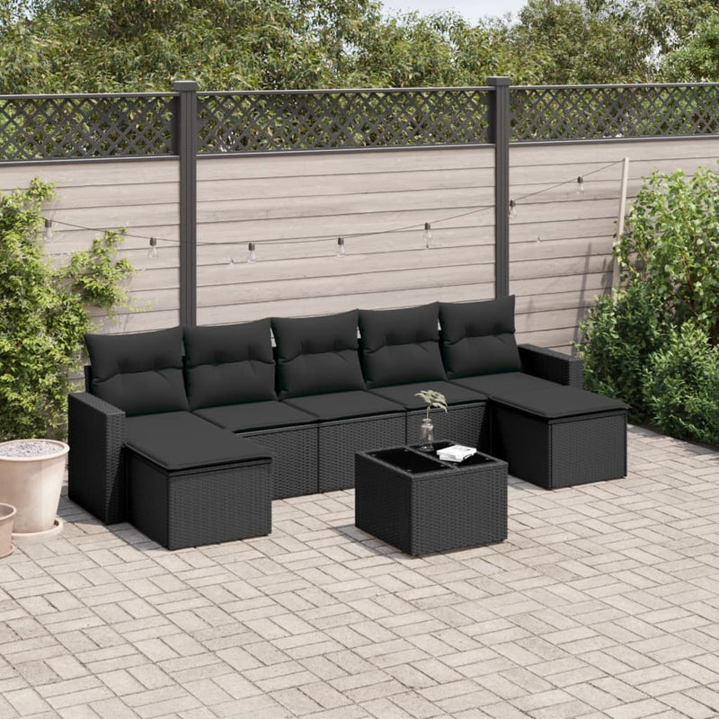 8 Piece Garden Sofa Set with Cushions Black Poly Rattan Payday Deals