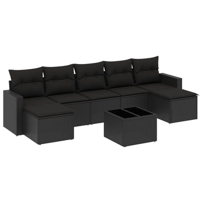 8 Piece Garden Sofa Set with Cushions Black Poly Rattan Payday Deals