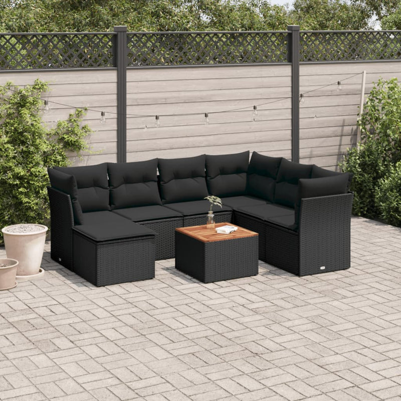 8 Piece Garden Sofa Set with Cushions Black Poly Rattan Payday Deals