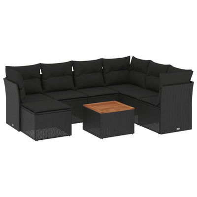 8 Piece Garden Sofa Set with Cushions Black Poly Rattan Payday Deals