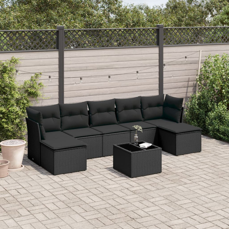 8 Piece Garden Sofa Set with Cushions Black Poly Rattan Payday Deals