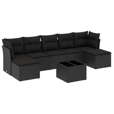 8 Piece Garden Sofa Set with Cushions Black Poly Rattan Payday Deals