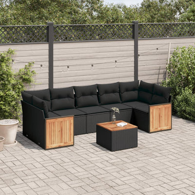 8 Piece Garden Sofa Set with Cushions Black Poly Rattan