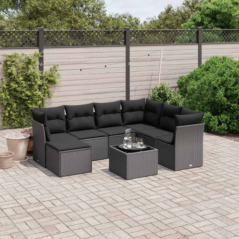 8 Piece Garden Sofa Set with Cushions Black Poly Rattan Payday Deals