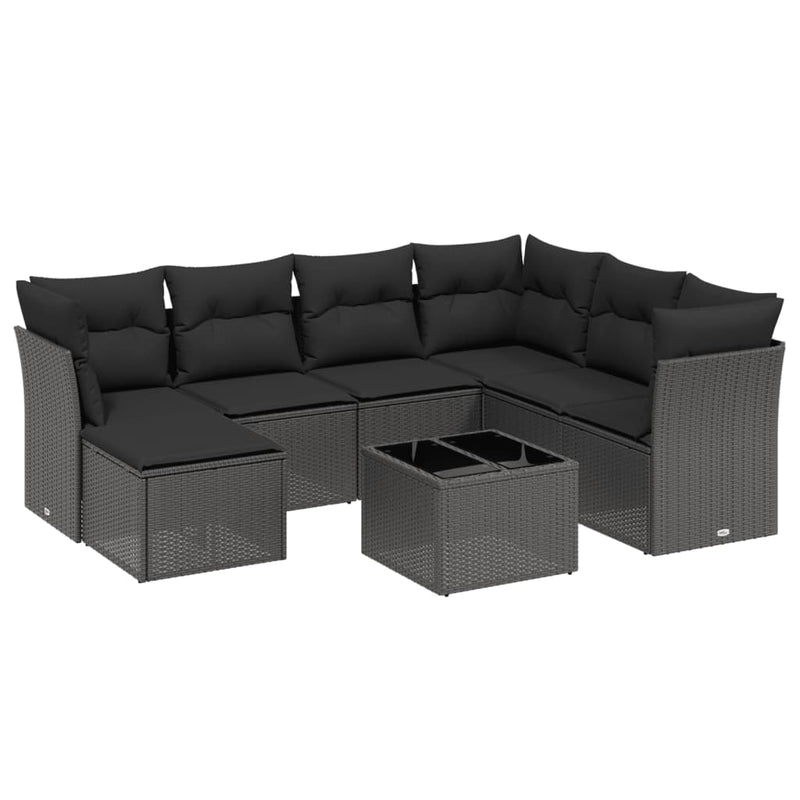 8 Piece Garden Sofa Set with Cushions Black Poly Rattan Payday Deals