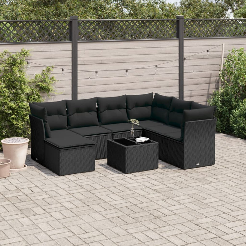 8 Piece Garden Sofa Set with Cushions Black Poly Rattan Payday Deals