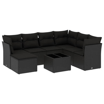 8 Piece Garden Sofa Set with Cushions Black Poly Rattan Payday Deals