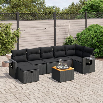 8 Piece Garden Sofa Set with Cushions Black Poly Rattan