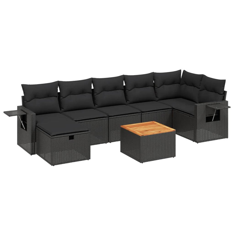 8 Piece Garden Sofa Set with Cushions Black Poly Rattan Payday Deals