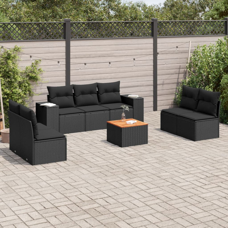 8 Piece Garden Sofa Set with Cushions Black Poly Rattan Payday Deals