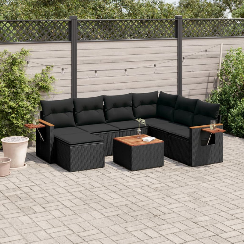 8 Piece Garden Sofa Set with Cushions Black Poly Rattan Payday Deals