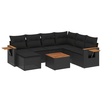 8 Piece Garden Sofa Set with Cushions Black Poly Rattan Payday Deals