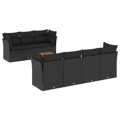 8 Piece Garden Sofa Set with Cushions Black Poly Rattan Payday Deals