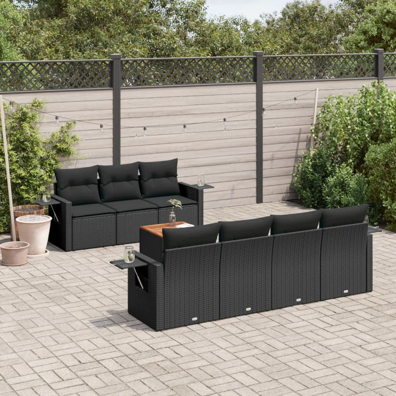 8 Piece Garden Sofa Set with Cushions Black Poly Rattan Payday Deals