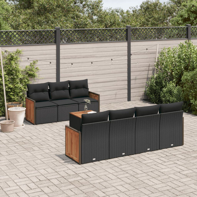 8 Piece Garden Sofa Set with Cushions Black Poly Rattan Payday Deals