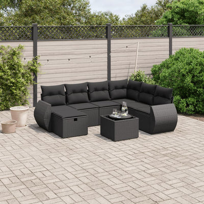 8 Piece Garden Sofa Set with Cushions Black Poly Rattan