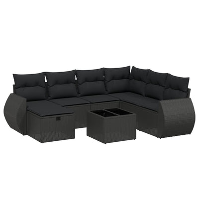 8 Piece Garden Sofa Set with Cushions Black Poly Rattan Payday Deals