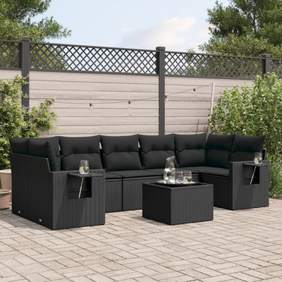 8 Piece Garden Sofa Set with Cushions Black Poly Rattan