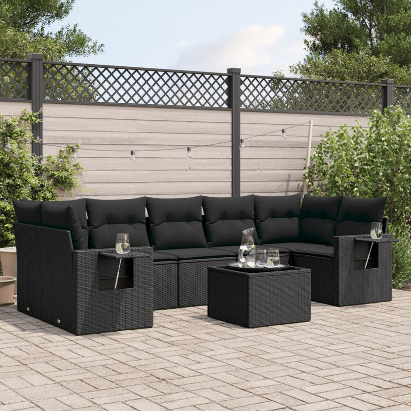 8 Piece Garden Sofa Set with Cushions Black Poly Rattan Payday Deals