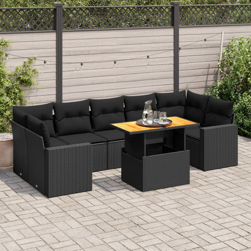 8 Piece Garden Sofa Set with Cushions Black Poly Rattan Payday Deals